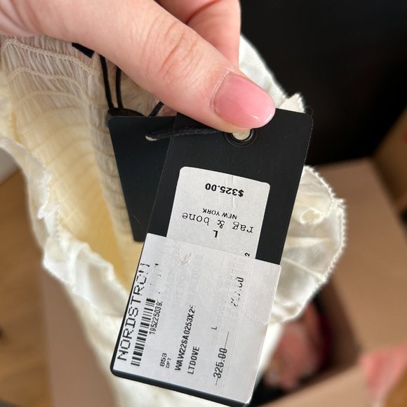 NWT Rag & Bone Kayden Sheer Smocked Ruffle Blouse Sz L in Light Dove - Picture 4 of 9